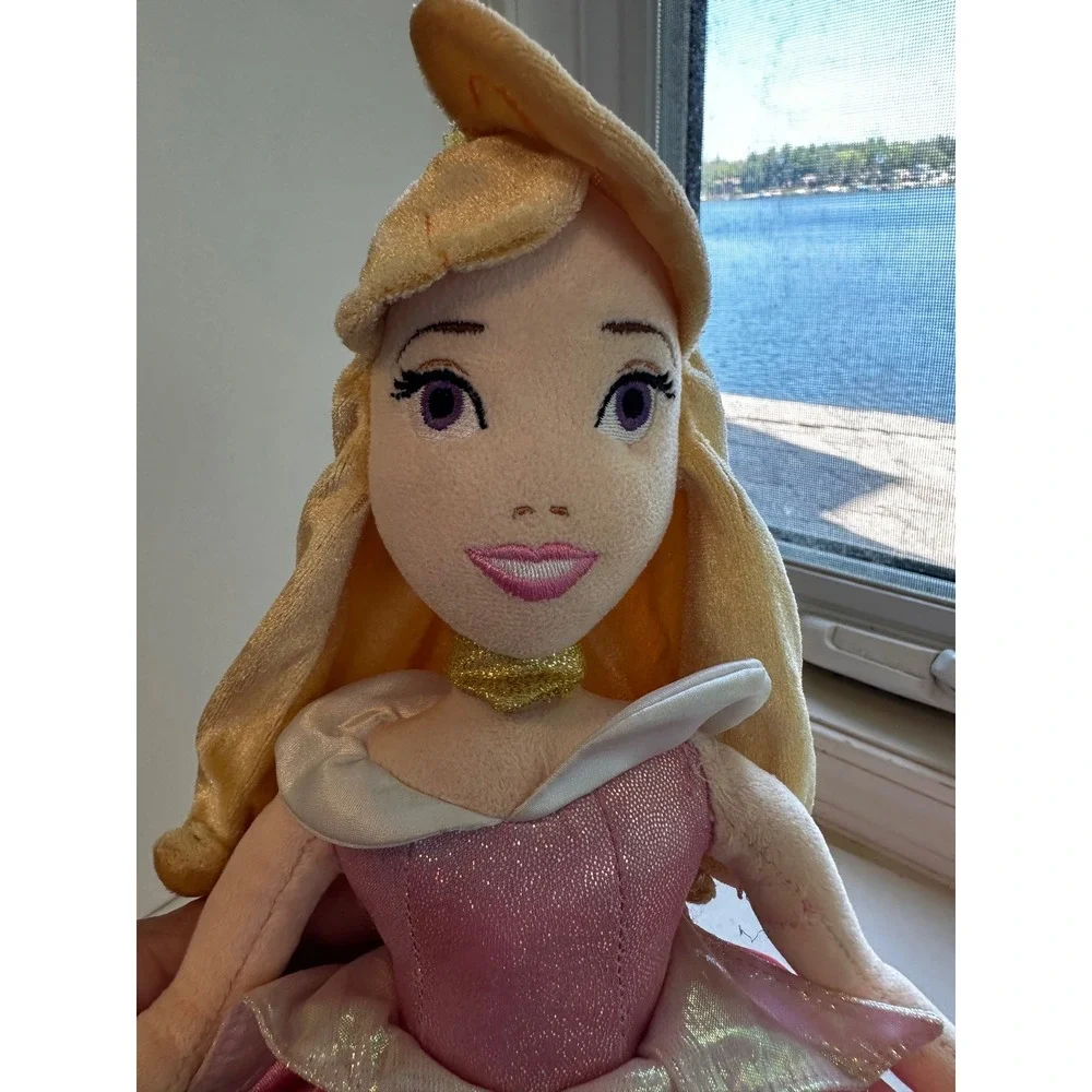 Rare Disney Princess Plush rag Doll 2 sided Aurora Sleeping Beauty Snow White